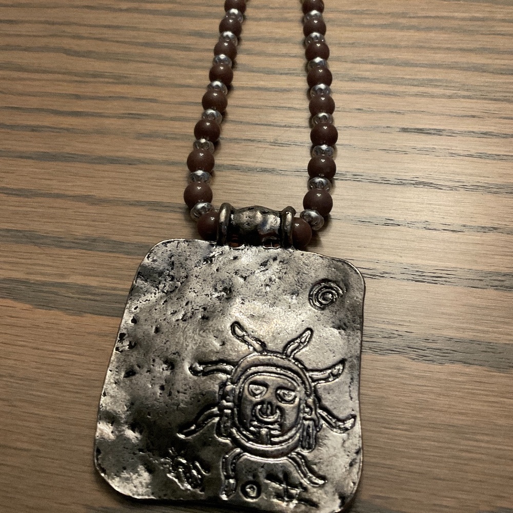 Bohemian metal & glass beaded necklace, approximately 11 1/2”